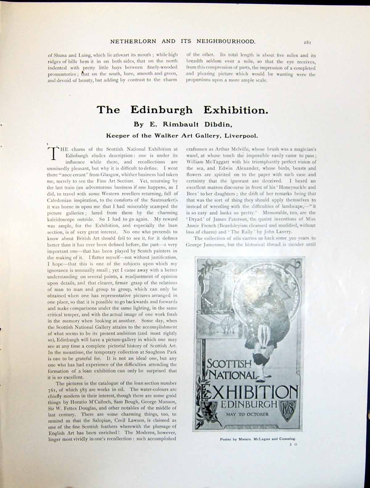 Old Art Journal 1908 Edinburgh Exhibition Poster Cumming Piano Music 20th