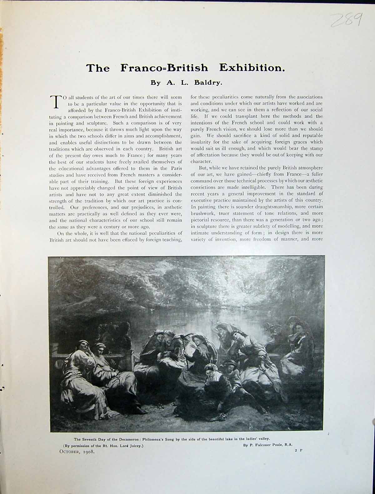 Old Art Journal 1908 Decameron Philomena Song Ladies Valley Poole Boy 20th