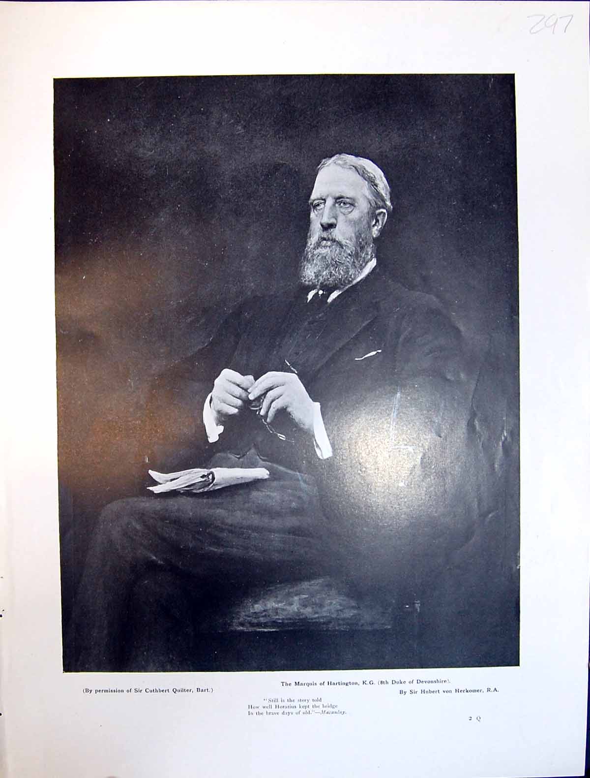 Old Art Journal 1908 Portrait Marquis Hartington Duke Devonshire Lord 20th