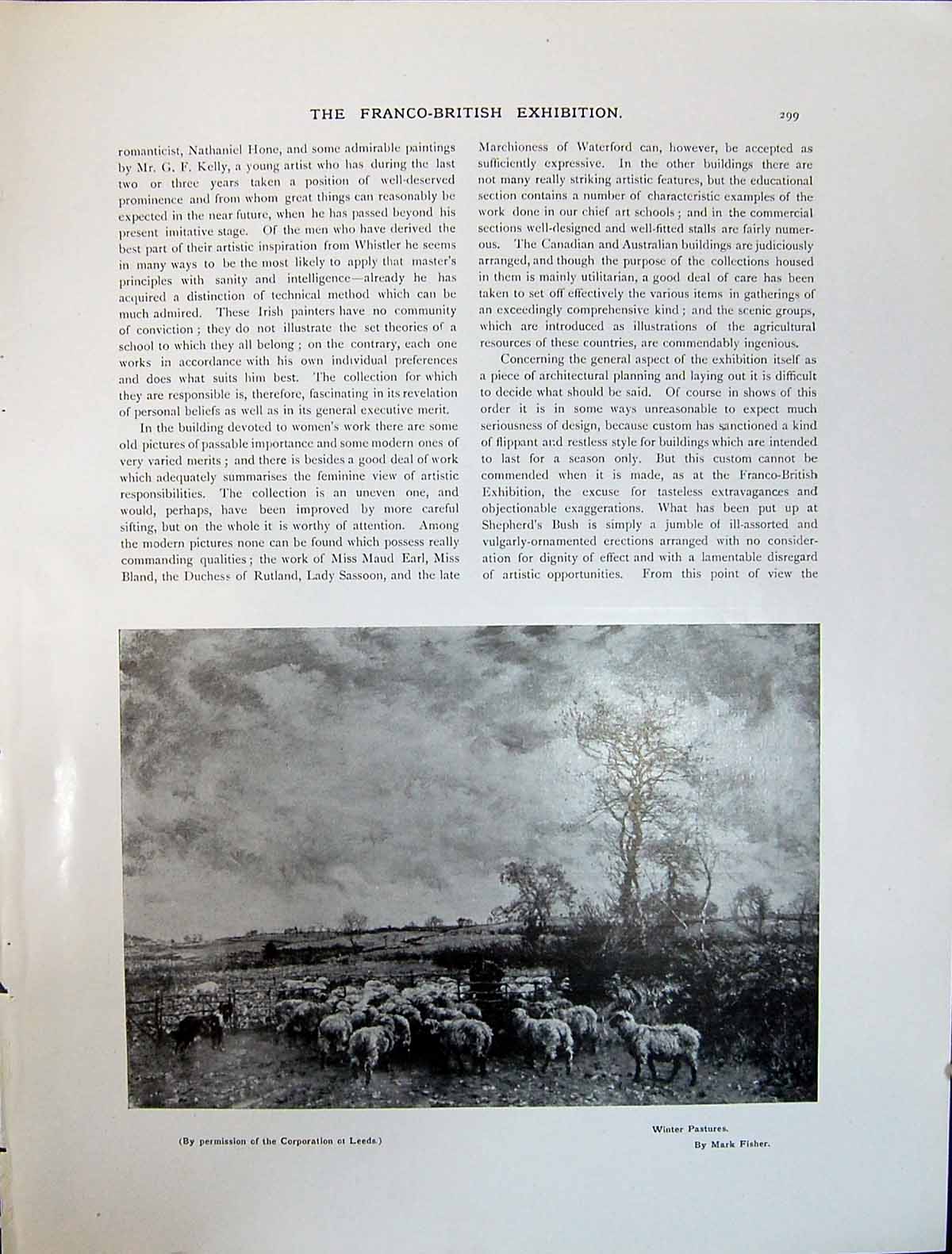 Old Art Journal 1908 Winter Pastures Sheep Fisher Trees Snowhall Reac 20th