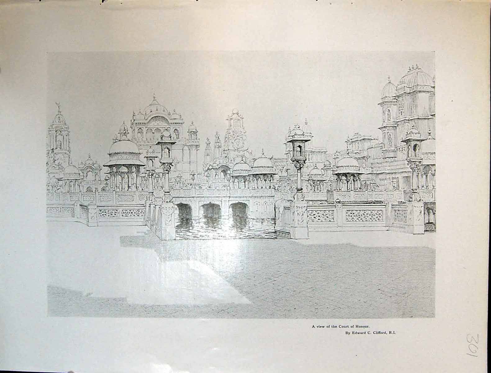 Old Print View Court Honour Architecture Edward Clifford Art Journal 1908 20th