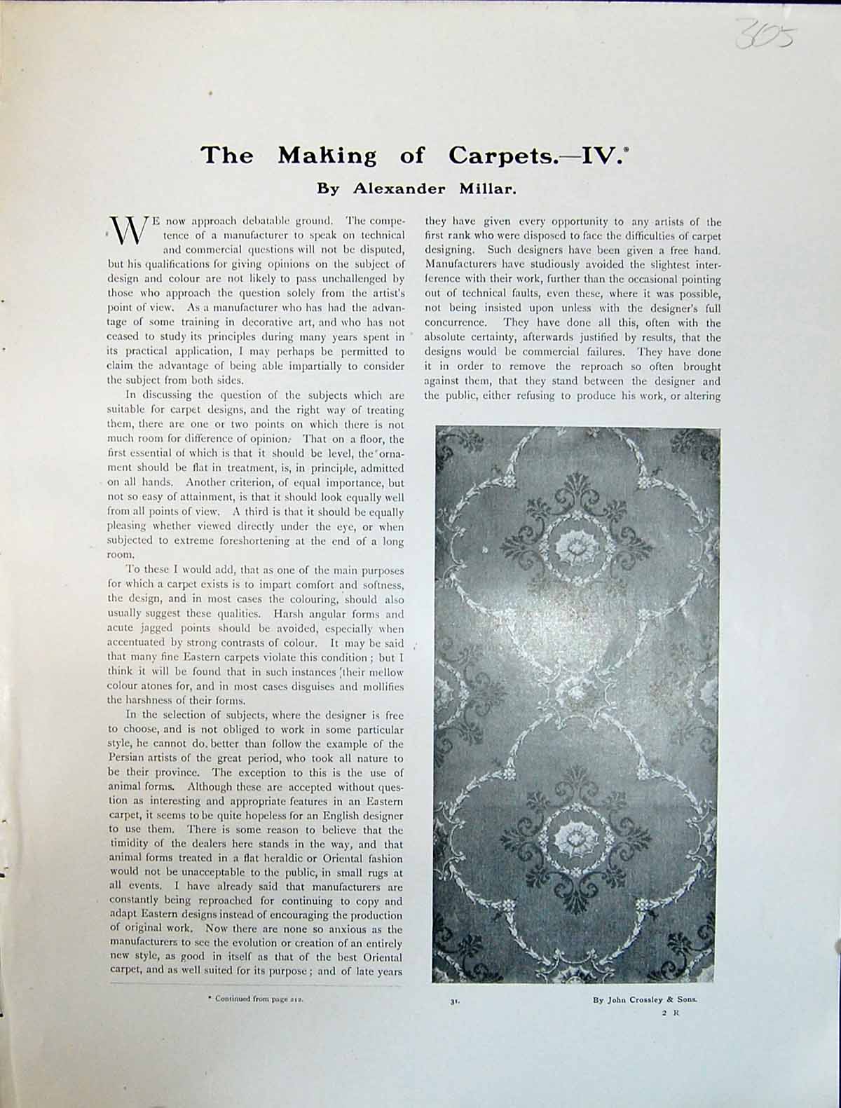 Old Art Journal 1908 Carpet Making John Crossley Millar Alexander Mor 20th