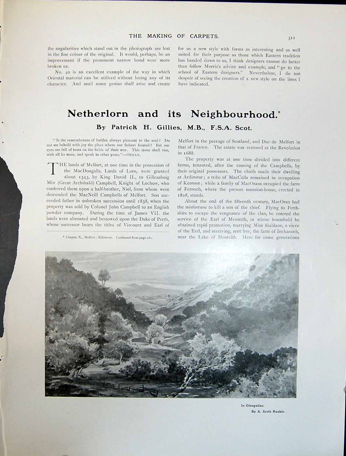 Old Art Journal 1908 Glengallan Mountains Rankin Lower Loch Feochan H 20th