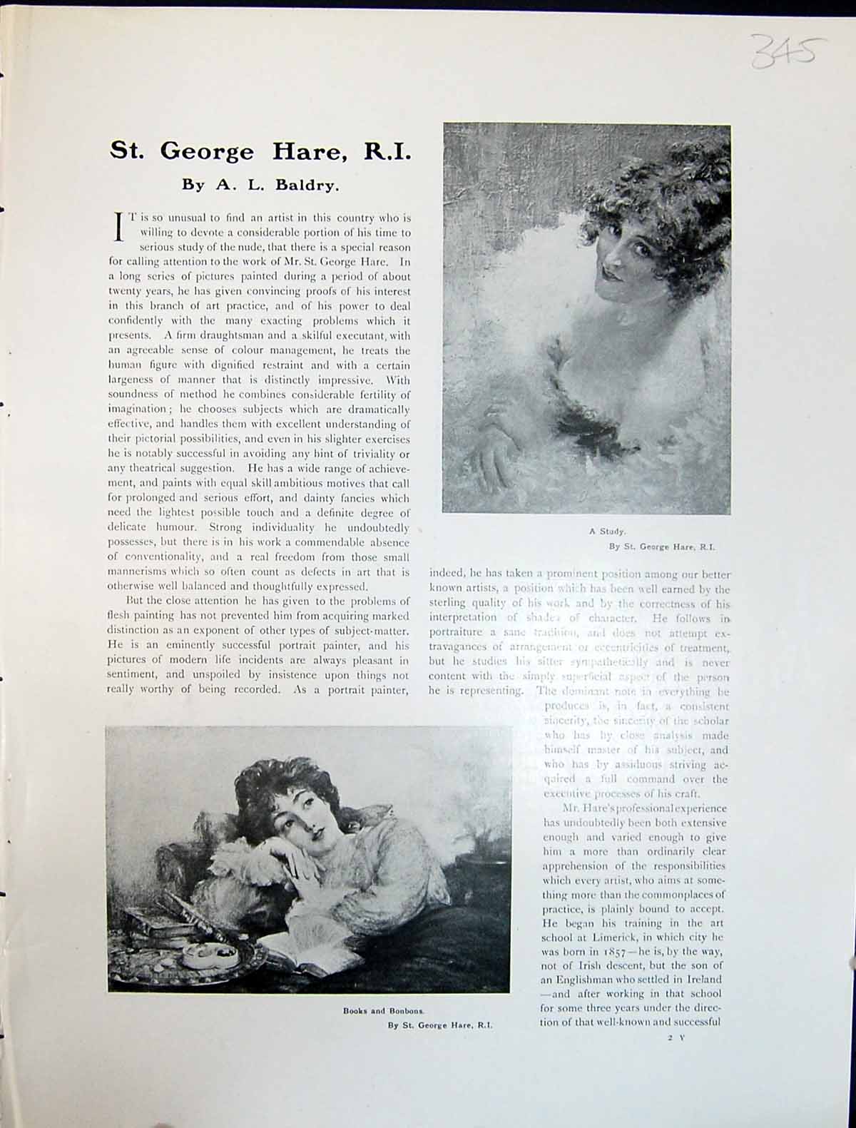 Old Art Journal 1908 George Hare Portrait Beautiful Woman Death Attil 20th