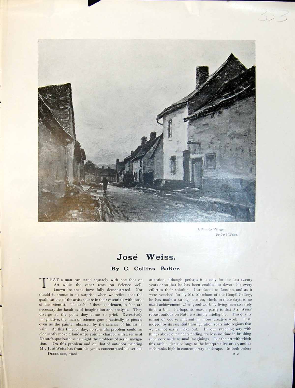Old Art Journal 1908 Joes Weiss Picardy Village Amberley Bridge Banks 20th