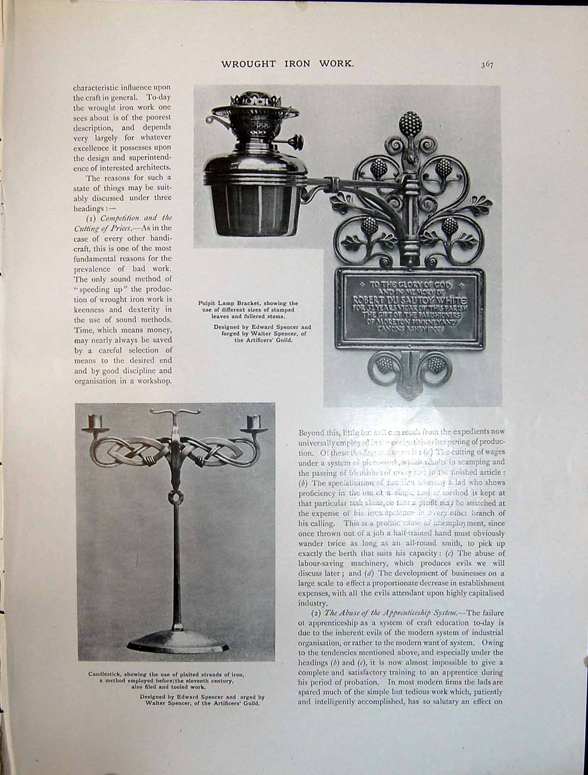 Old Art Journal 1908 Wrought Iron Candlestick Firescreen Edward Spenc 20th