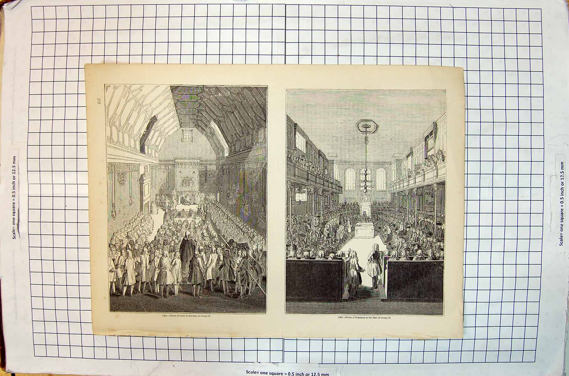 Original Old Antique Print House Lords Commons George Second Time