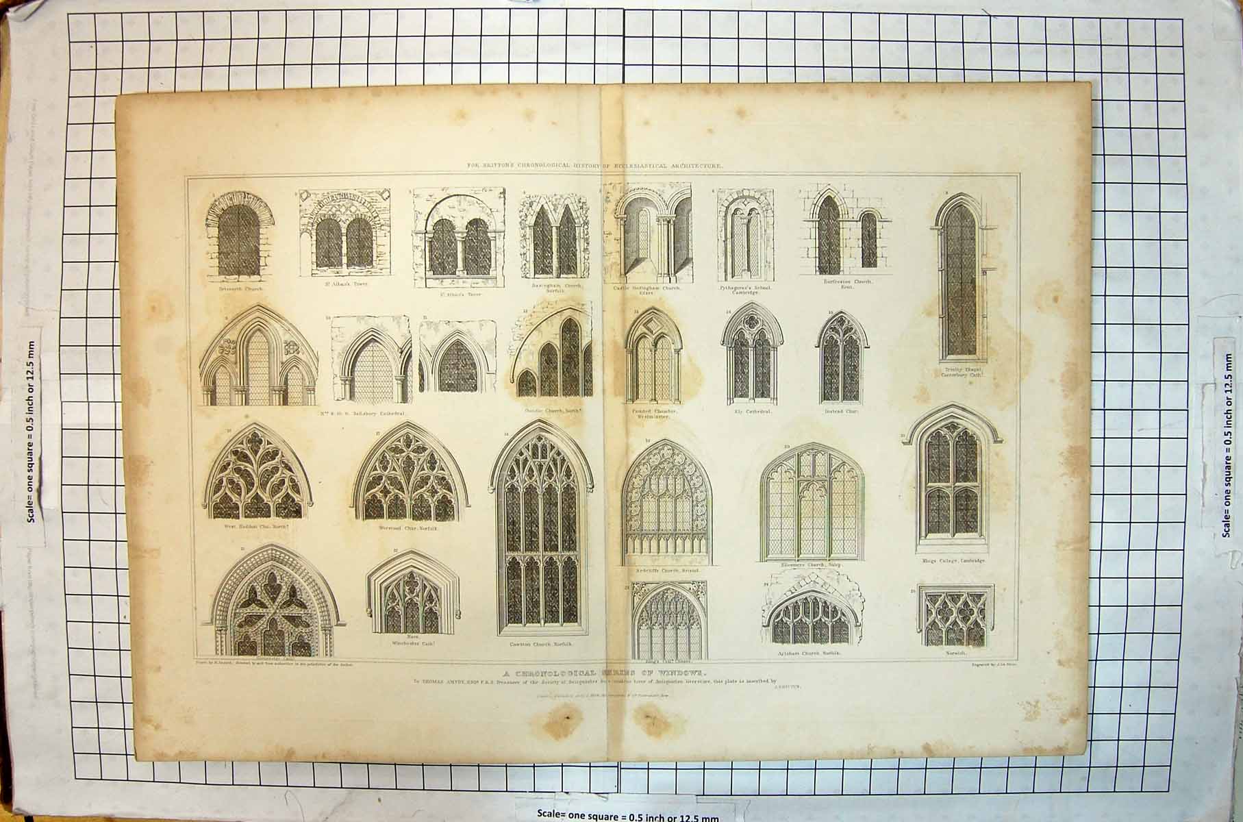 Old Print Chronological Series Church Windows Amyot Britton Architecture