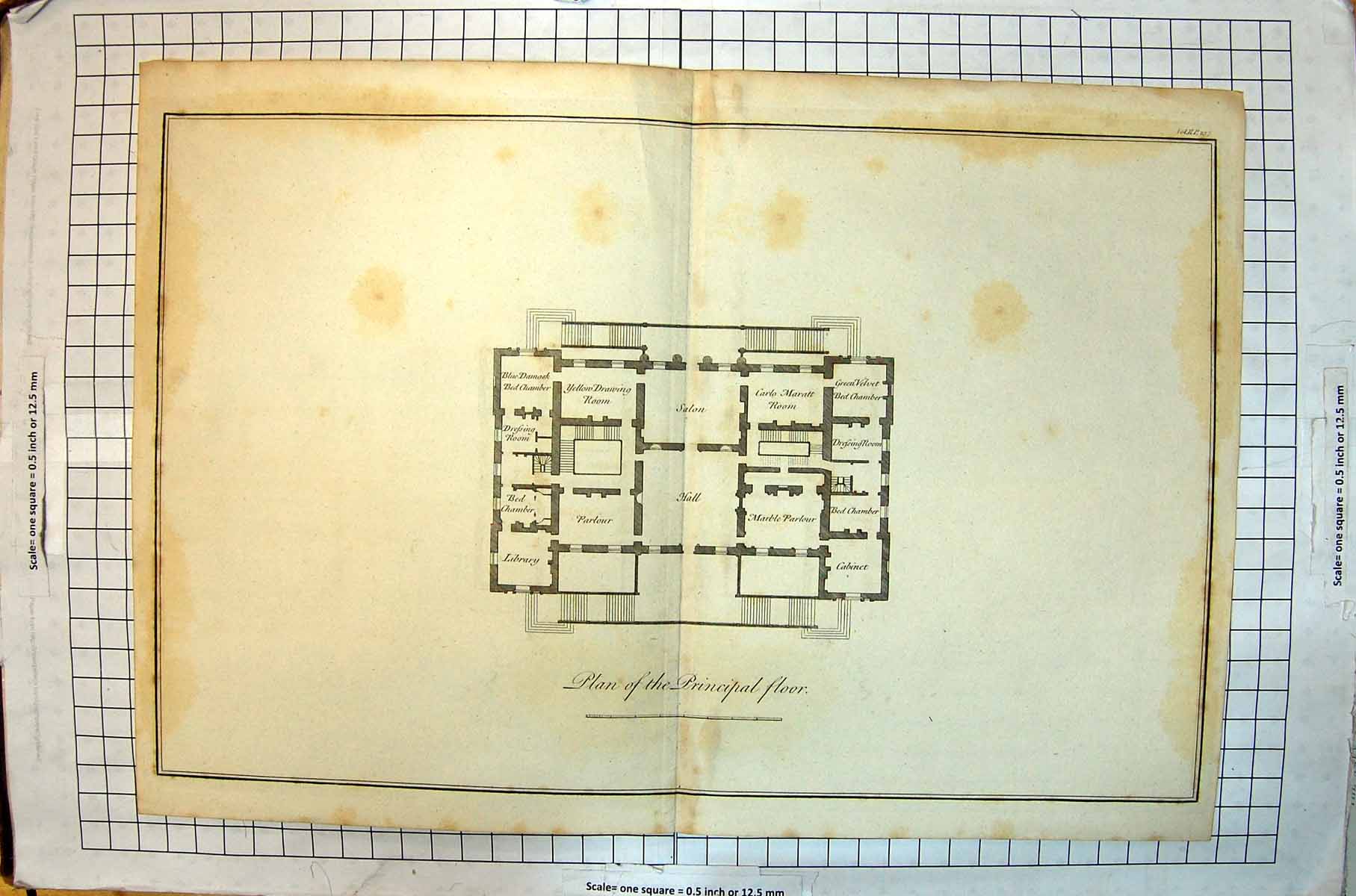 Original Old Antique Print Plan The Principal Floor Houghton Hall Norfolk 1798