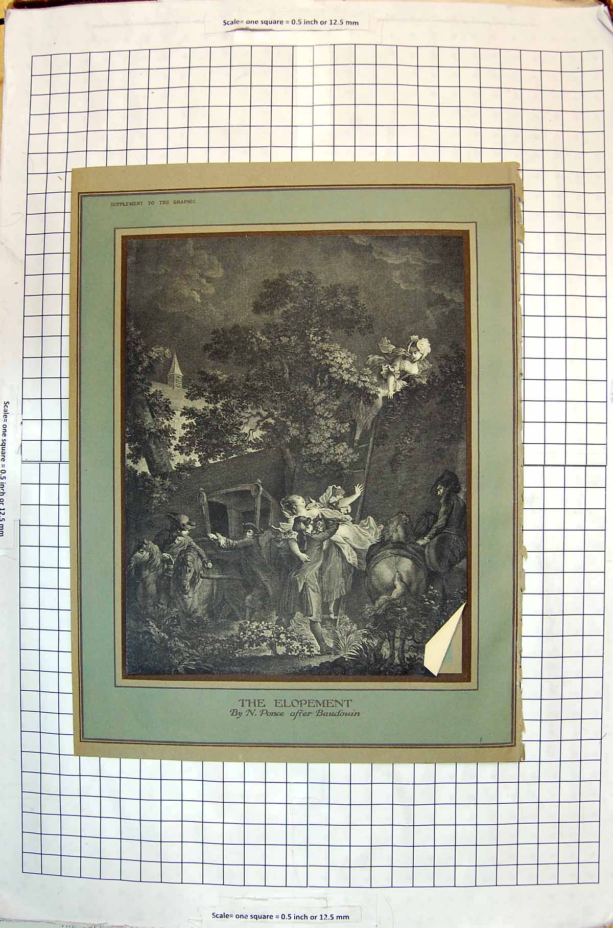 Antique Old Print The Elopement Runaway Ponce Baudouin Outdoor Night Scene