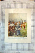 Original Old Antique Print Colour French Horse Chasseurs Animals Men Drawing