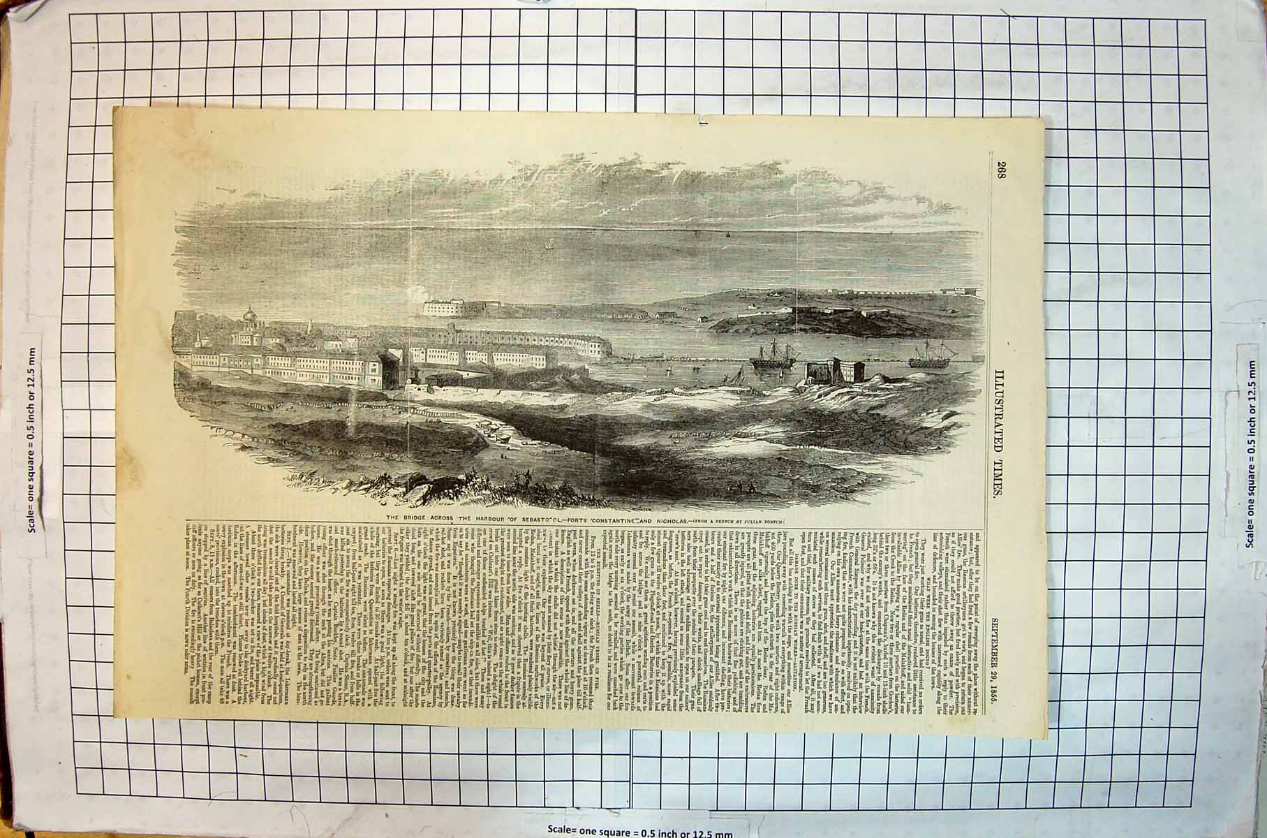 Antique Old Print Bridge Across Harbour Sebastopol Constantine Nicholas Forts
