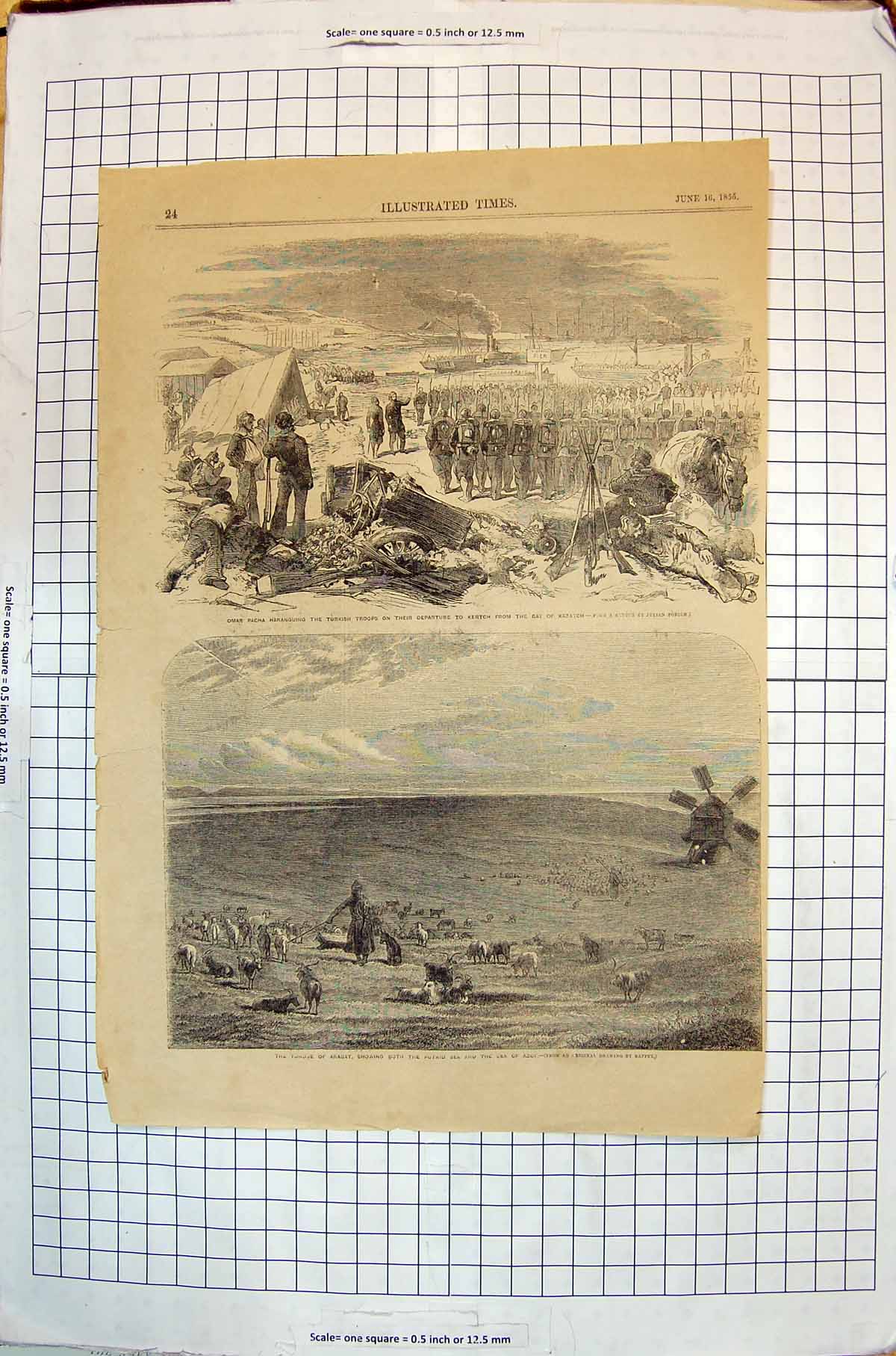 Old Antique Print 1855 Omar Pacha Turkish Kazatch Bay Arabat Putrid Sea Az 19th