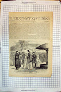 Original Old Antique Print Queen Inspecting Crimean Invalids Fort Pitt 1855