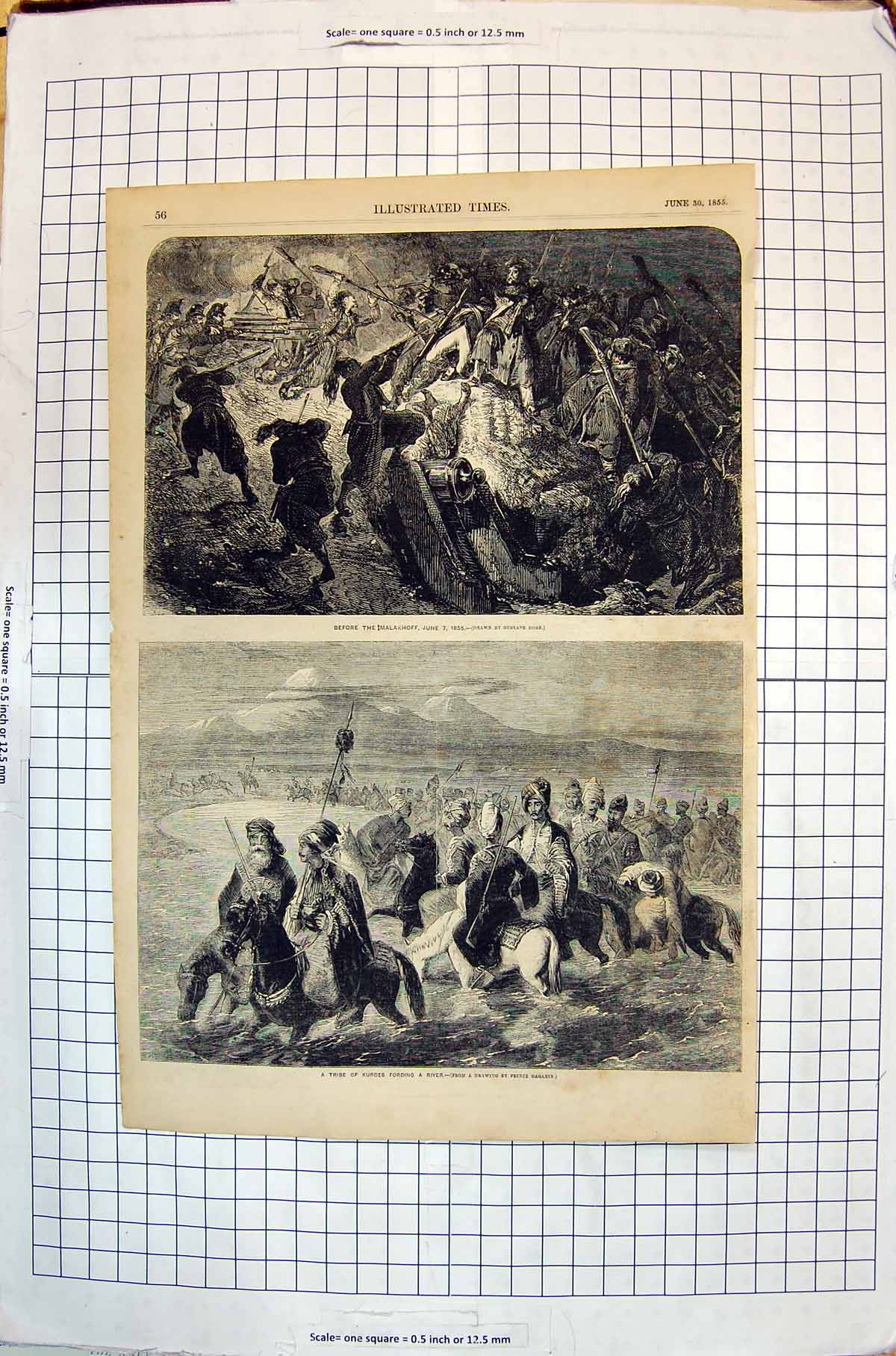 Old 1855 Before The Malakhoff Dore Kurdes Tribe Fording River Gagarin Victorian