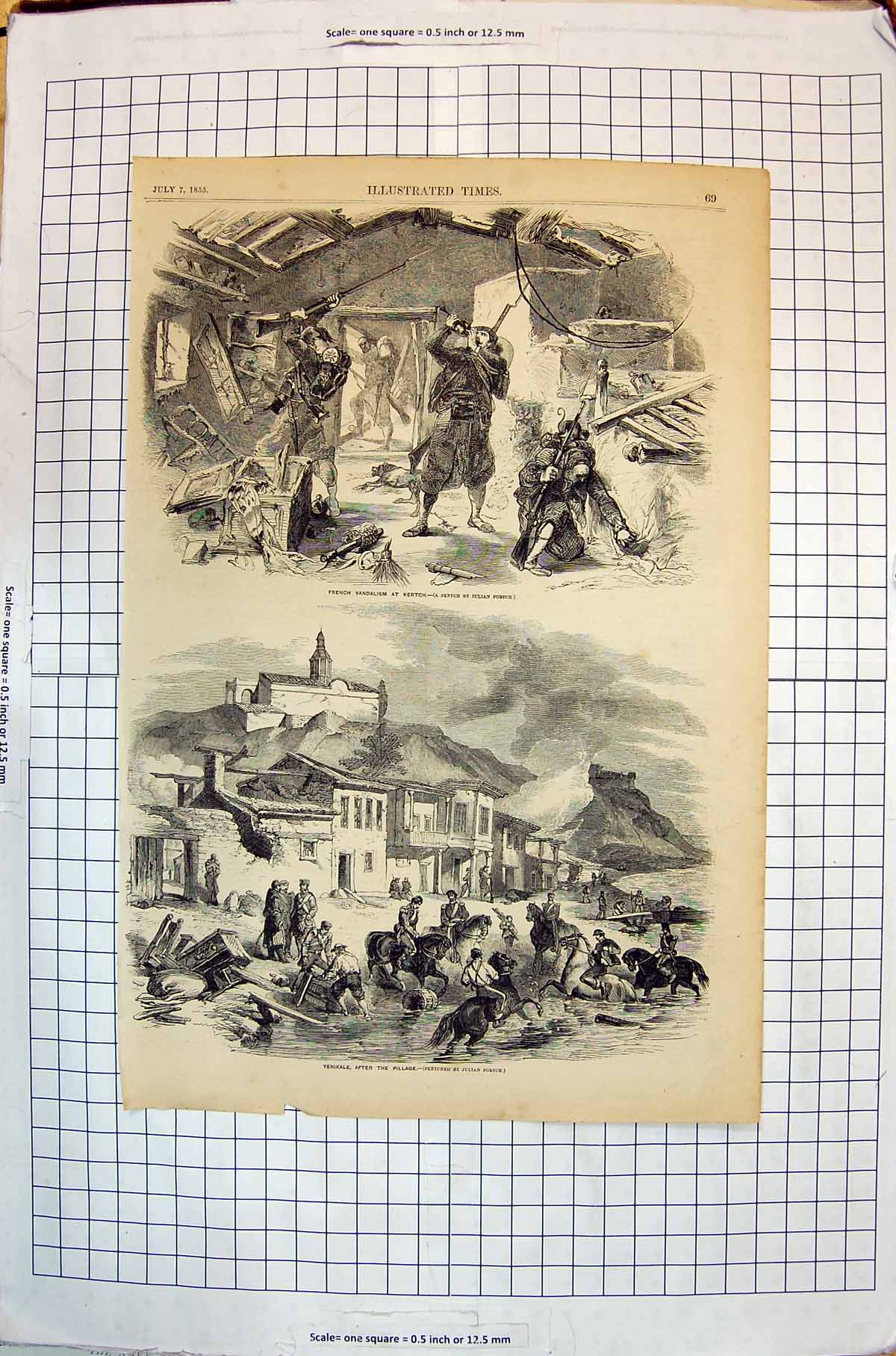Old French Vandalism Kertch Yenikale After Pillage Portch Sketch 1855 Victorian