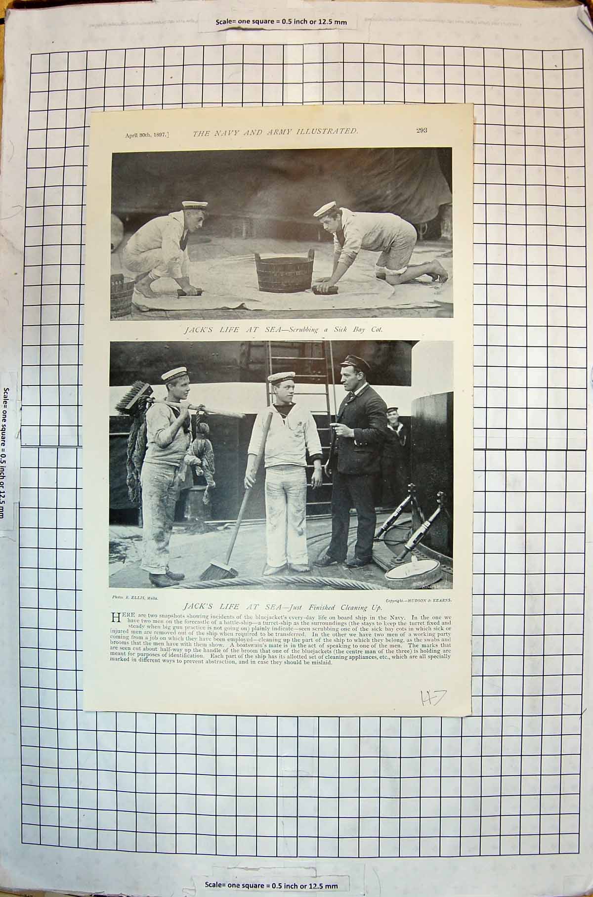 Old Print Jack Sea Scrubbing Cleaning Greek Cadet Seaman Bluejackets 1897 19th