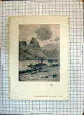 Original Old Antique Print View Loten Islands Norway Boats Mountains Holst 1903