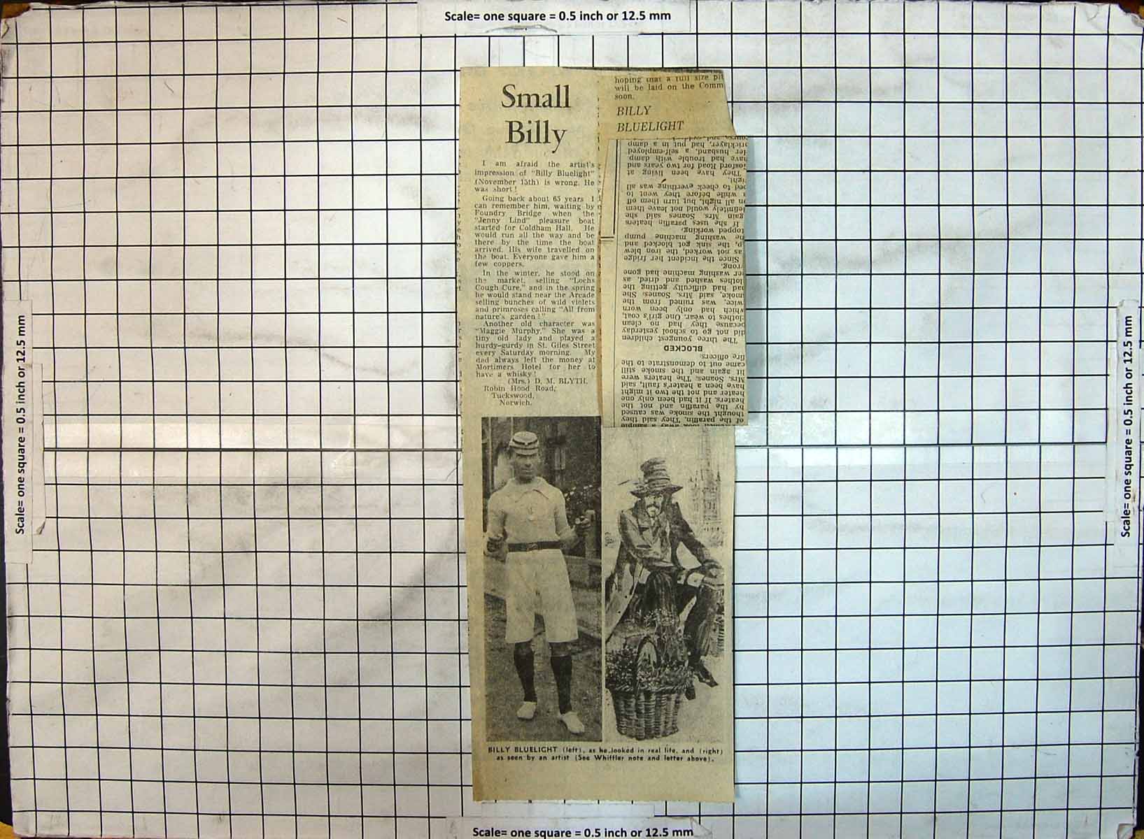 Original Old Antique Print Billy Bluelight Portrait William Cullum