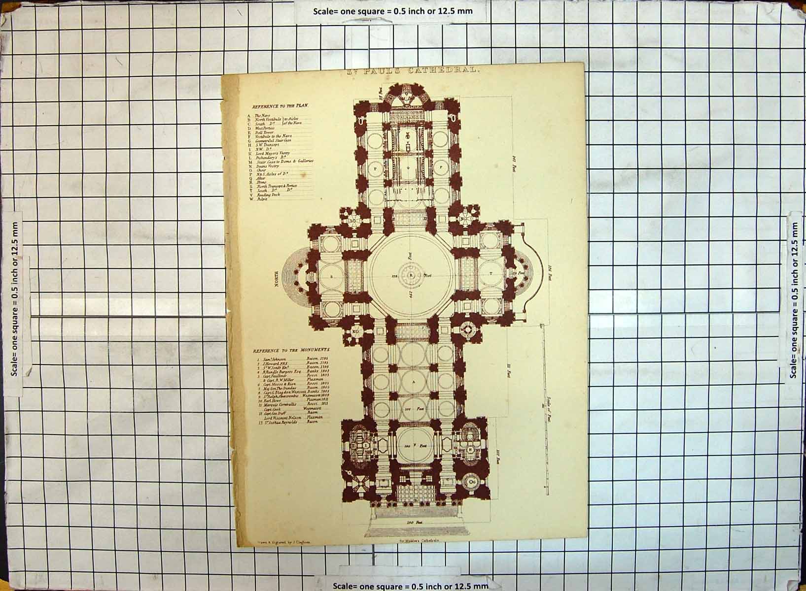 Original Old Antique Print Plan St. Paul'S Cathedral Cleghorn Winkles