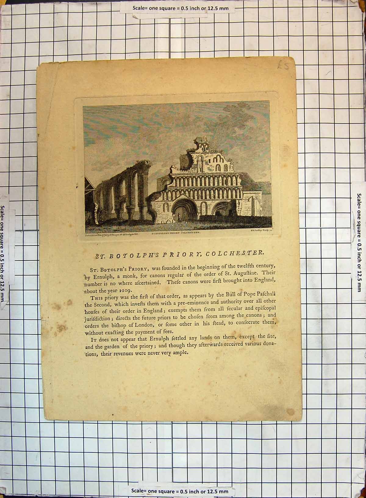 Original Old Antique Print 1772 Hooper Godfrey St. Botolph'S Priory Colchester