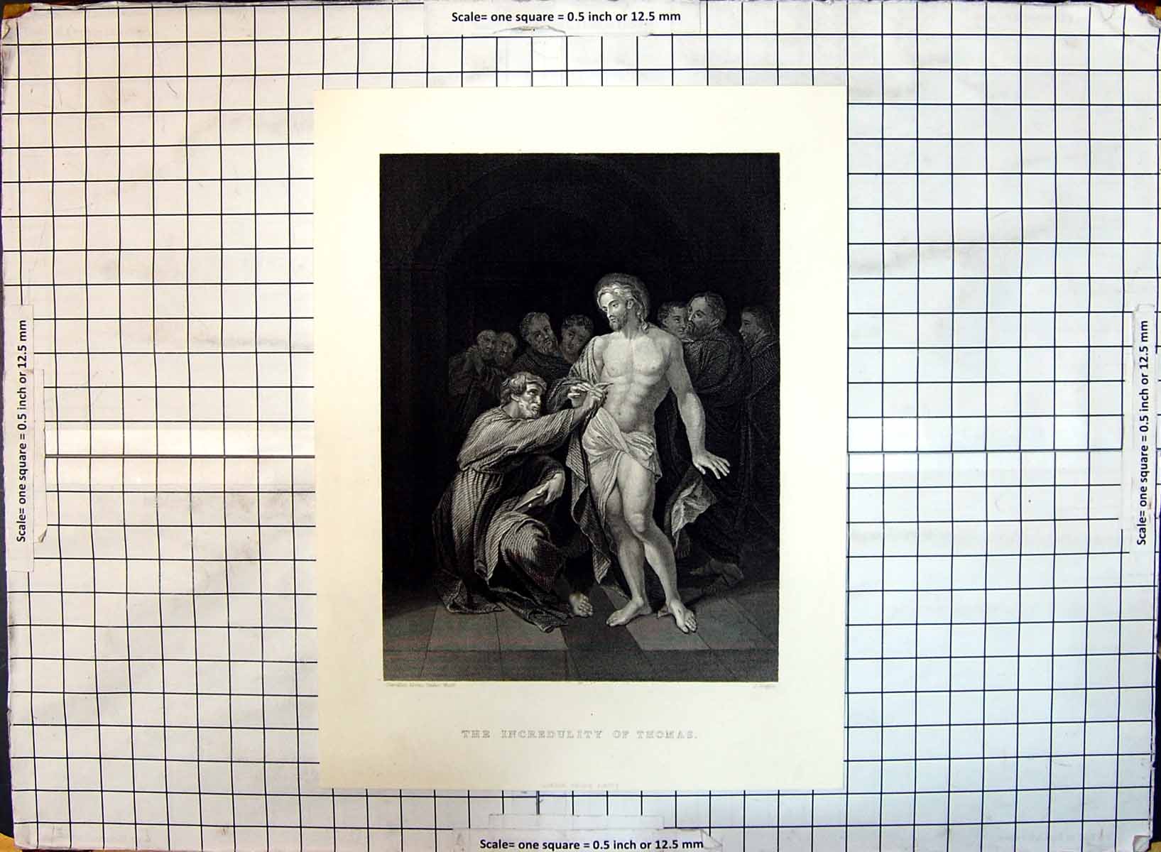 Original Old Antique Print Scene Incredulity Thomas Nude Man Rogers Werff