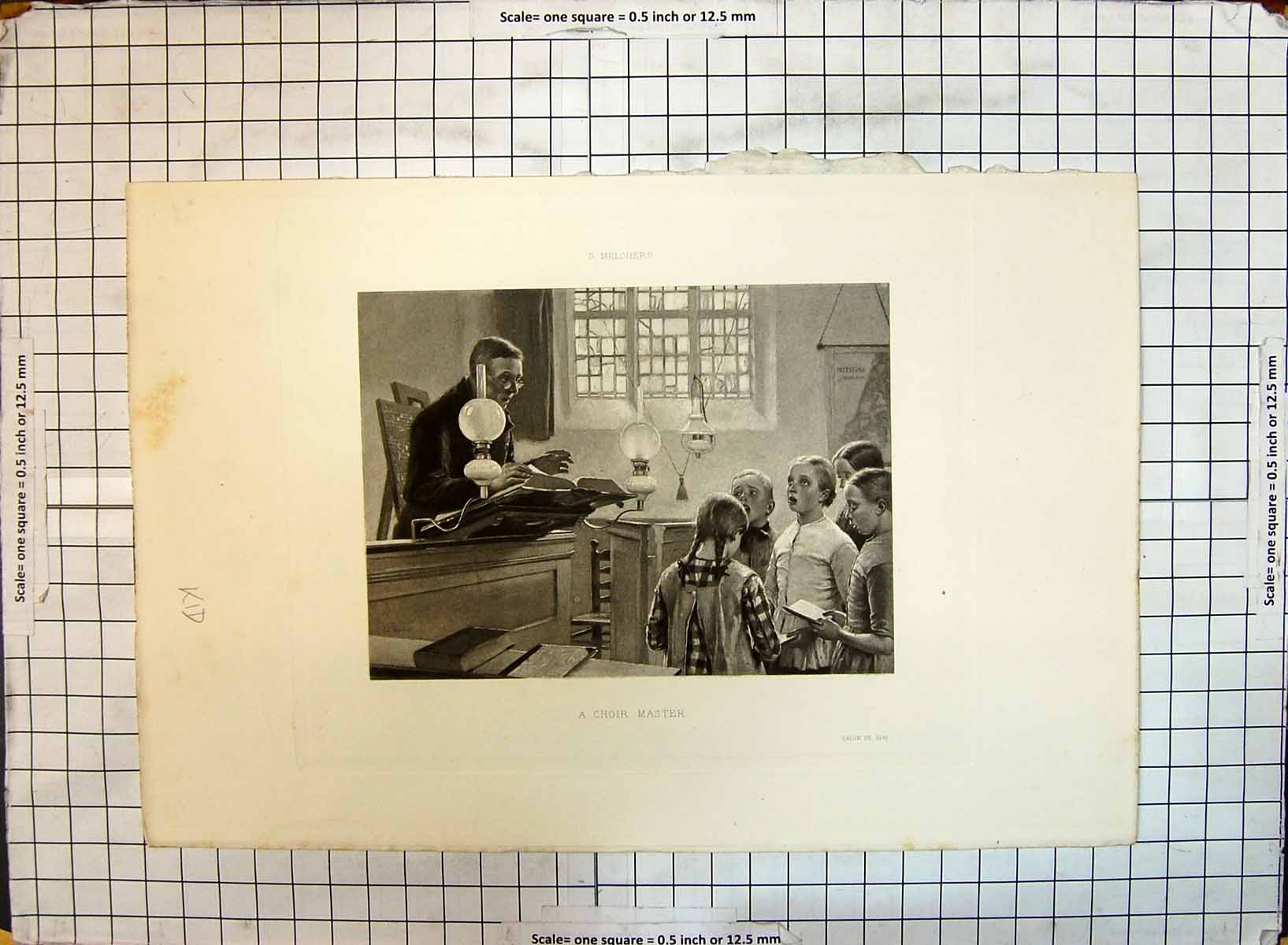 Original Old Antique Print 1891 Choir Master Teacher Children Singing Melchers