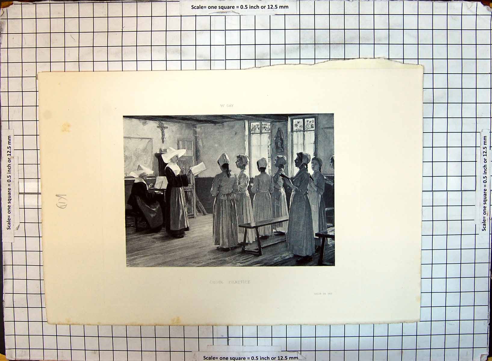 Original Old Antique Print Choir Practice Teacher Ladies Singing 1891 Victorian