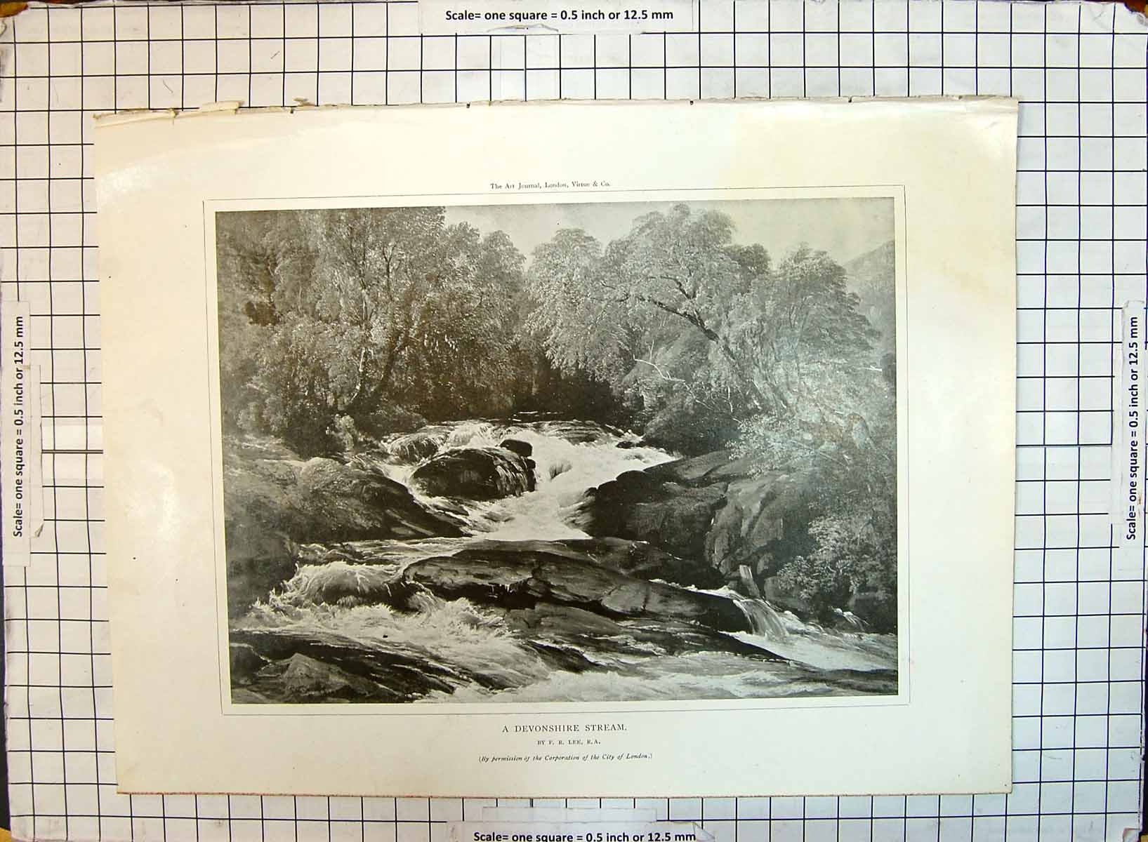Original Old Antique Print Devonshire Stream River Art Journal Lee London