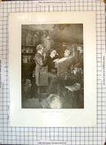 Old Antique Print Man Girl Reading Book Something Wrong Somewhere Green