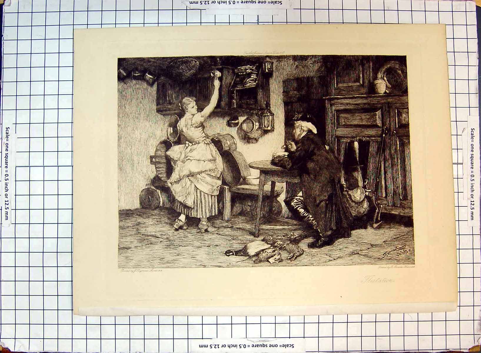 Old Man Sitting Chair Table Woman Dead Birds Flirtation Wilson Lucas