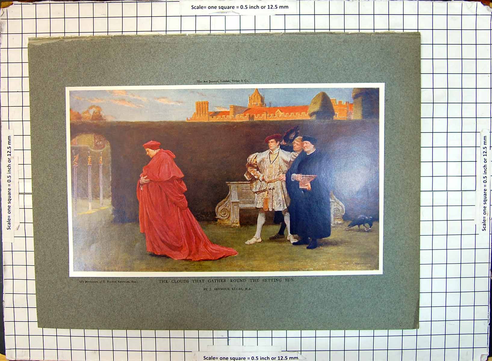 Antique Old Print Colour Clouds Gather Setting Sun Men Church Seymour Lucas