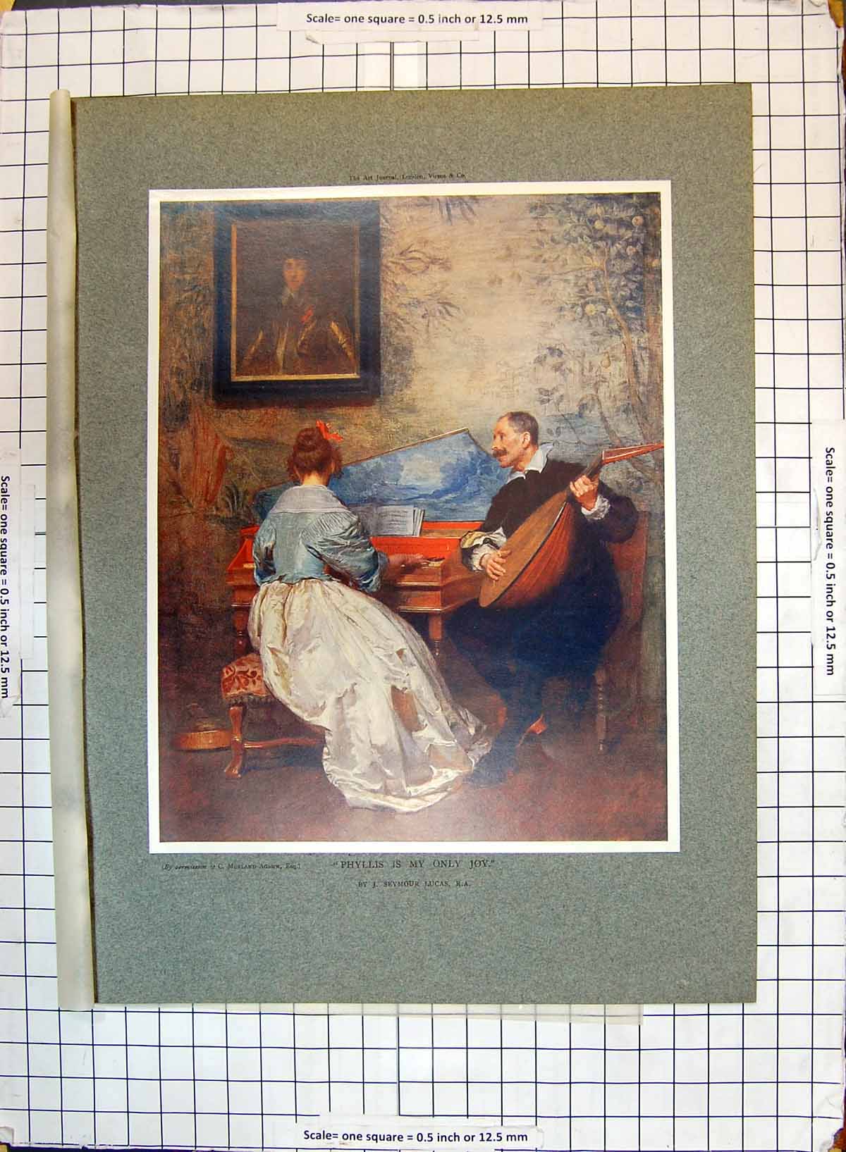 Antique Old Print Man Lady Romance Music Piano Phyllis Only Joy Seymour Lucas