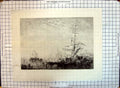 Original Old Antique Print Sailing Ships Harbour Buildings Architecture 19th