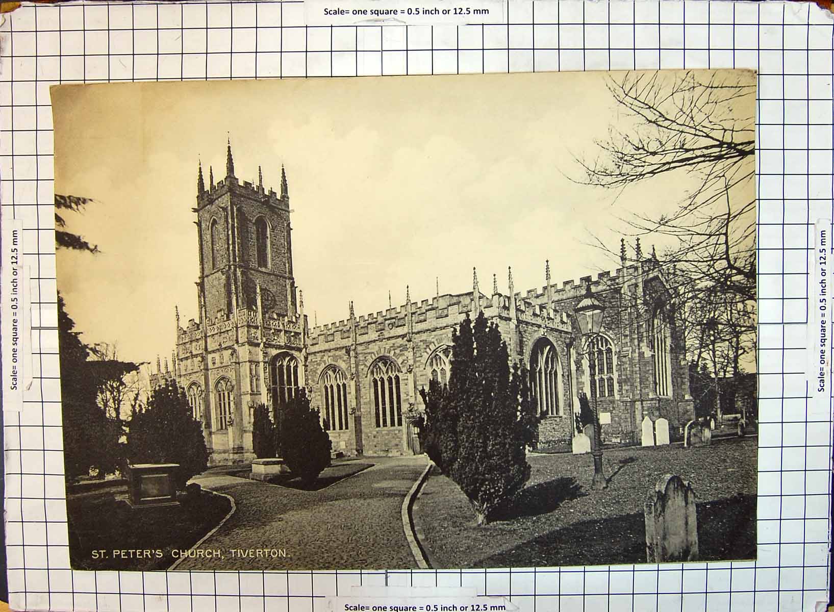 Original Old Antique Print St. Peter'S Church Tiverton Photograph Architecture