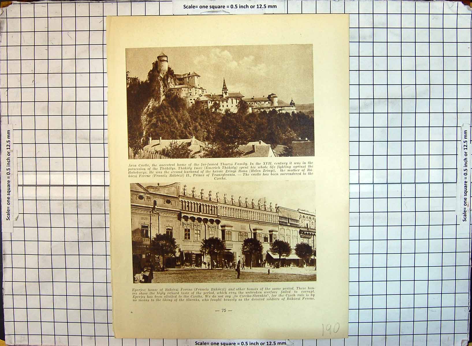 Antique Old Print Arva Castle Thurzo Family Rakoczi Ferenc Tarogato Music 20th
