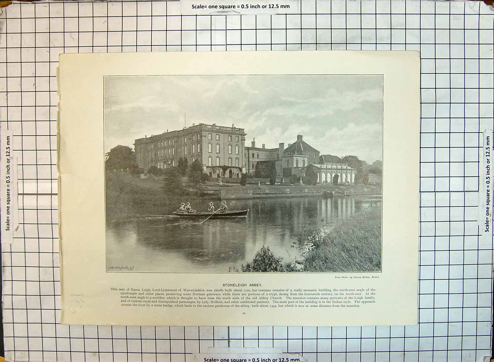 Antique Print Stoneleigh Abbey Baron Leigh Architecture Portsmouth Harbour