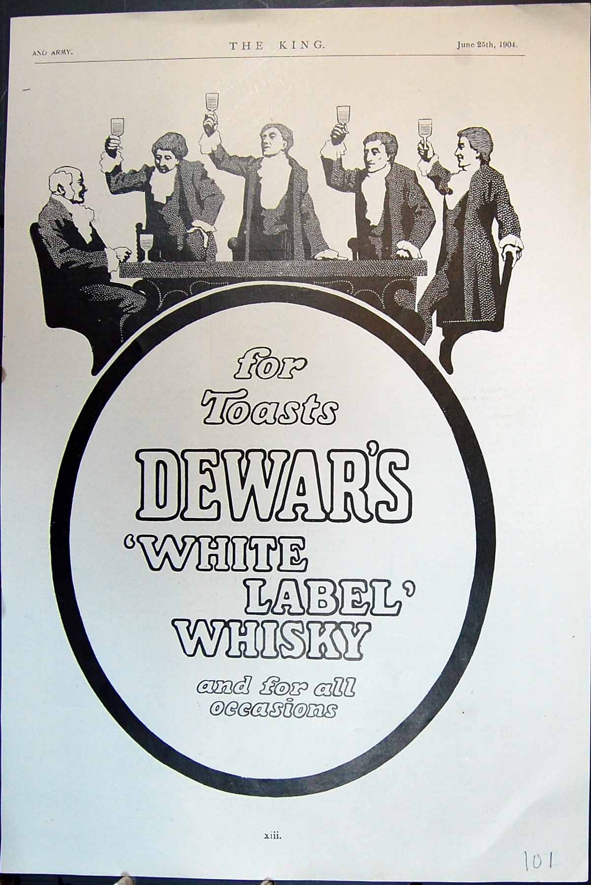 Old Print Toasts Dewar'S White Label Whisky Advertisement Gentlemen 1904 20th