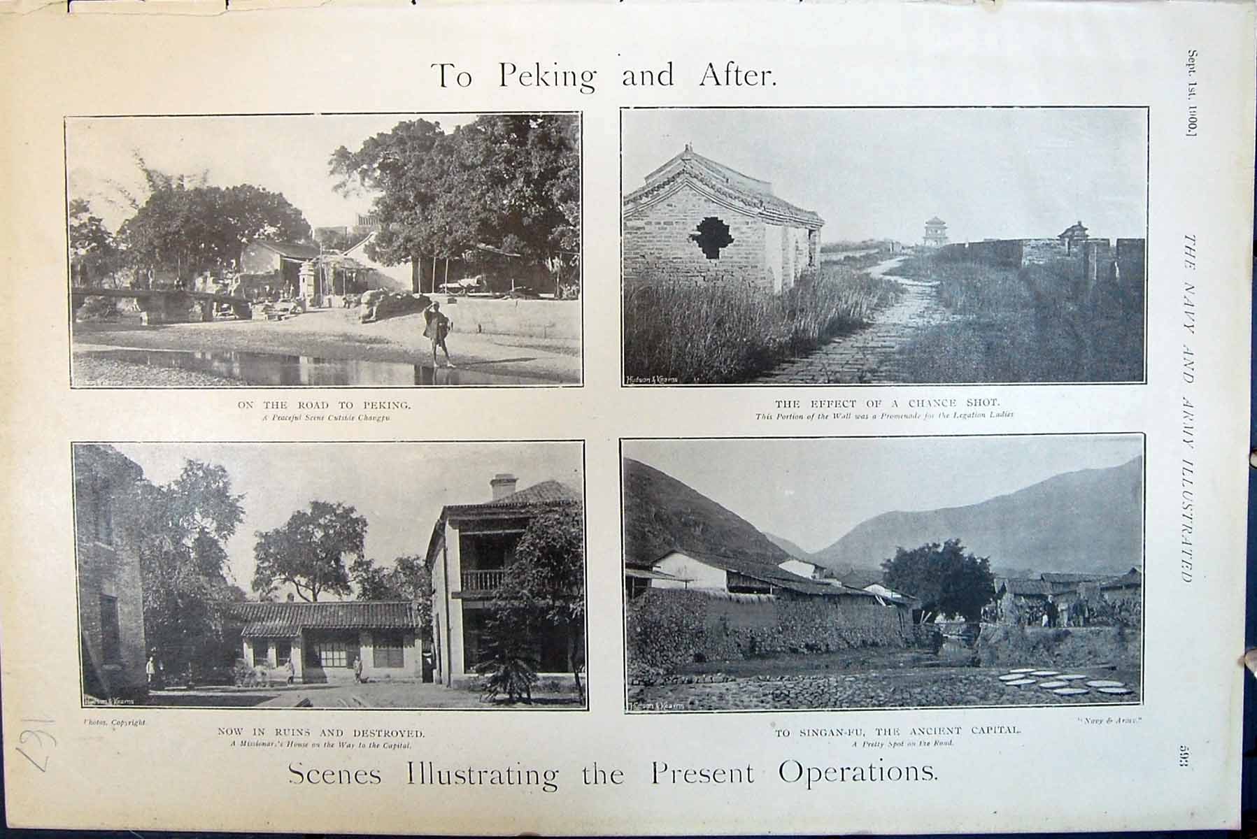 Antique Print Road Peking Peadeful Scenes Chance Shot Damaged Building 1900