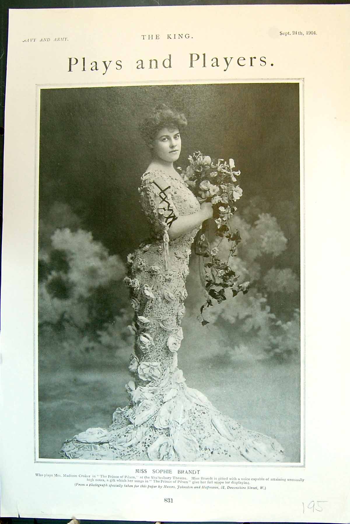 Old Miss Sophie Brandt Madison Croker Prince Pilsen Shaftesbury 1904 20th