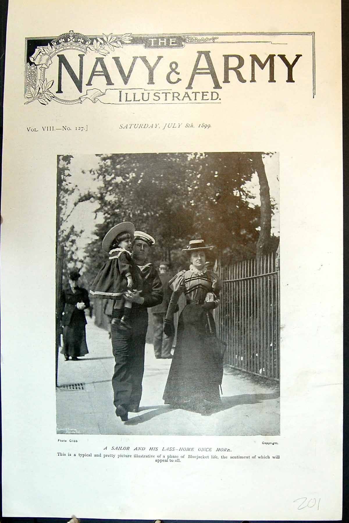 Old Print Sailor His Lass Home Once More Daughter Piped Dress Boater 1899 19th