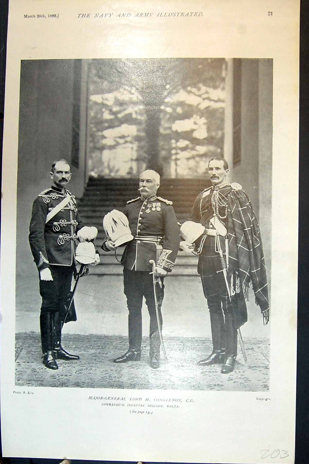 Antique Old Print Major General Lord H Congleton Command Infantry Malta 1899