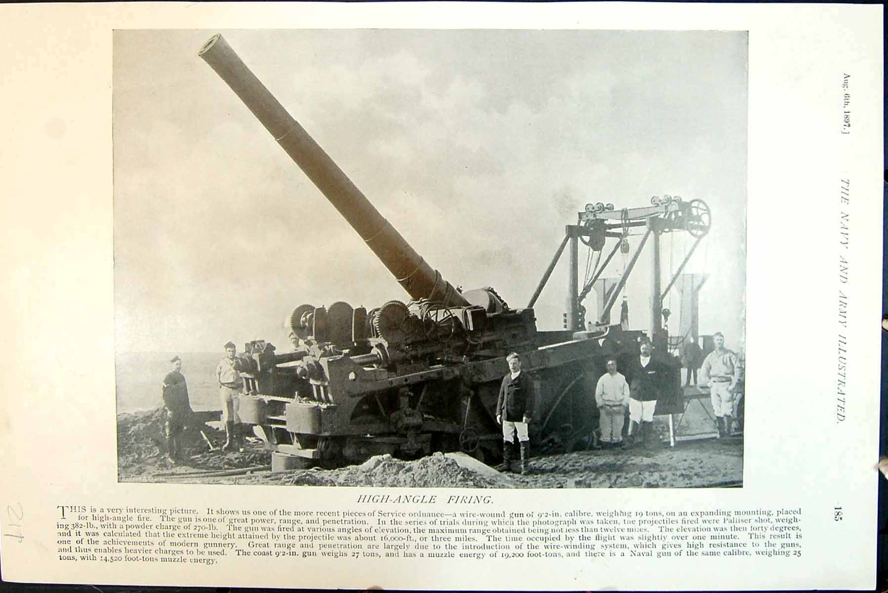 Old Print High-Angle Firing 19 Ton Gun More Recent Service Ordnance 1897 20th