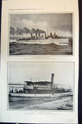 Antique Old Print Japanese Destroyer Akebono Russian River Boat Patrol 1904