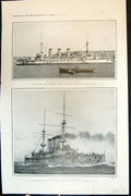 Antique Print Japanese Armoured Cruiser Yakumo Battle-Ship Shikishima 1904 20th