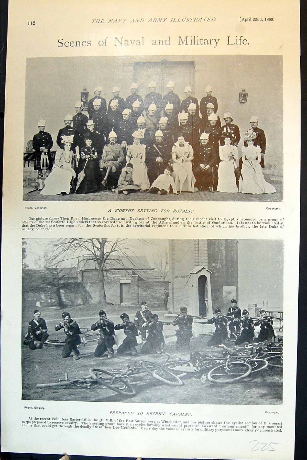 Old Duke Duchess Connaught Egypt Visit Cyclist Section Volunteers 1899 19th