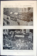 Antique Print Royal Visit Liverpool Head Procession King Queen BStreet 1904