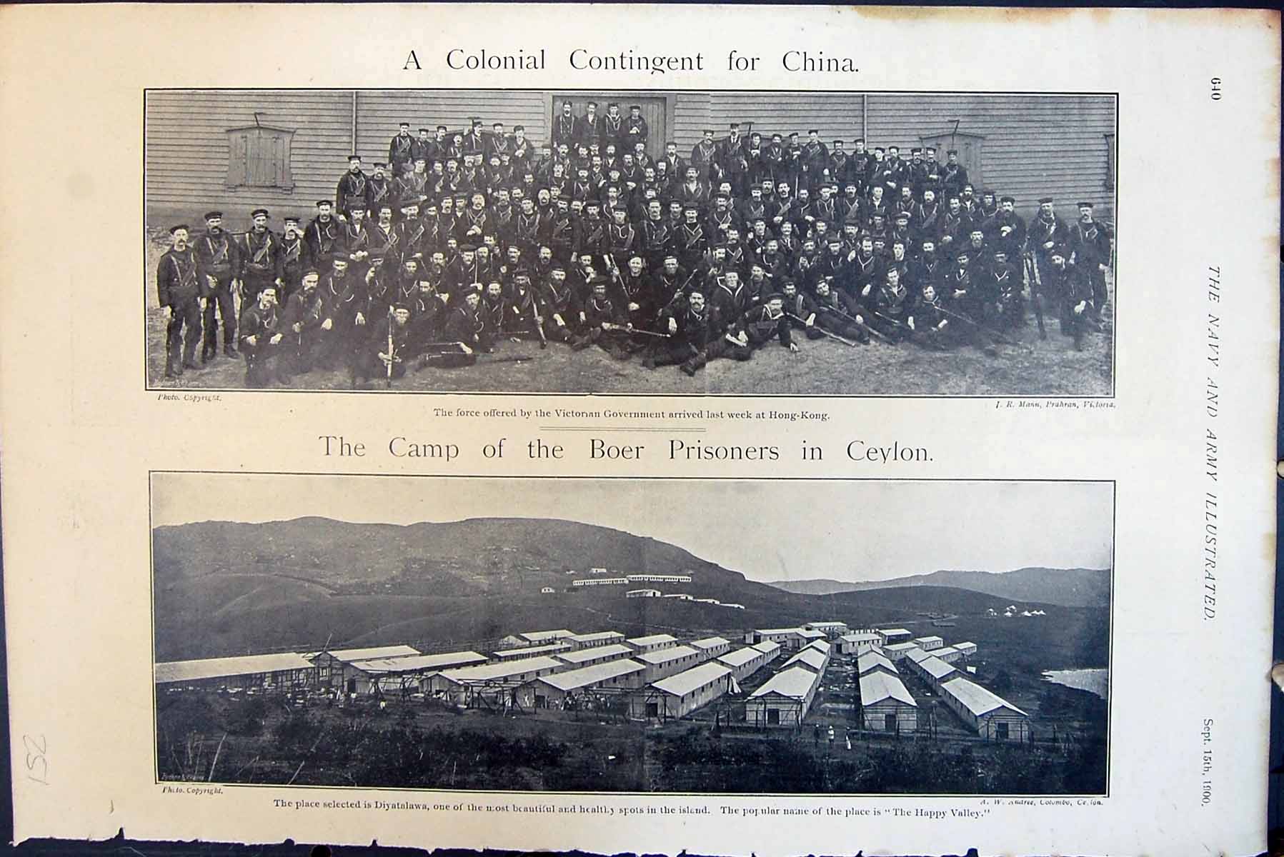 Antique Old Print Colonial Contingent China Camp Boer Prisoners Ceylon 1900