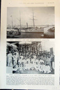 Antique Old Print Hms Lapwing Eden Gardens Calcutta Commander Company 1897 19th