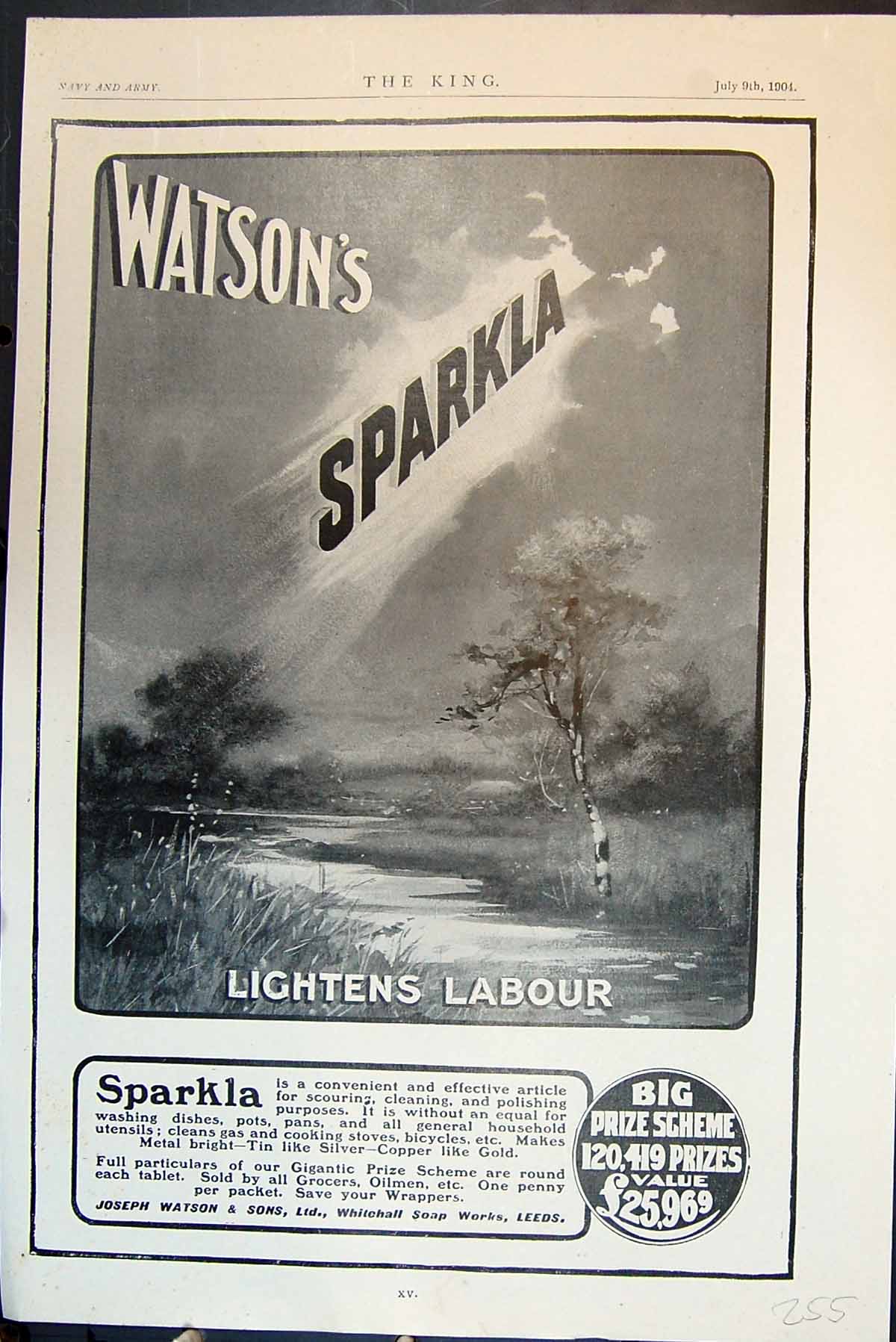 Antique Print Watson'S Sparkla Lightens Labour Advert Cleaning Product 1904